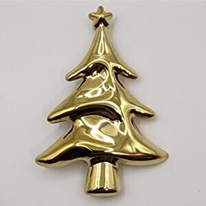 Stainless Steel Christmas Tree Brooch Gold Tone Minimalist Style